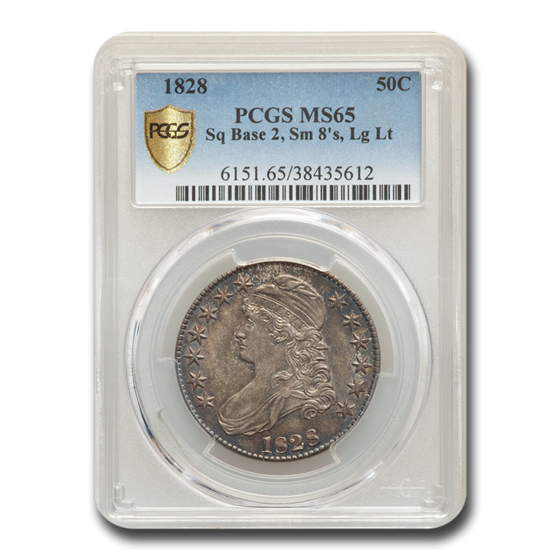 1828 Capped Bust Half Dollar MS-65 PCGS (Sq Base 2 Sm 8's, Lg Lt) 1828 Capped Bust Half Dollar MS-65 PCGS (Sq Base 2 Sm 8's, Lg Lt)