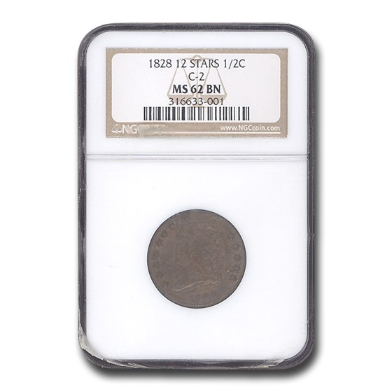 1828 Half Cent 12 Stars MS-62 NGC (Brown, C-2) 1828 Half Cent 12 Stars MS-62 NGC (Brown, C-2)