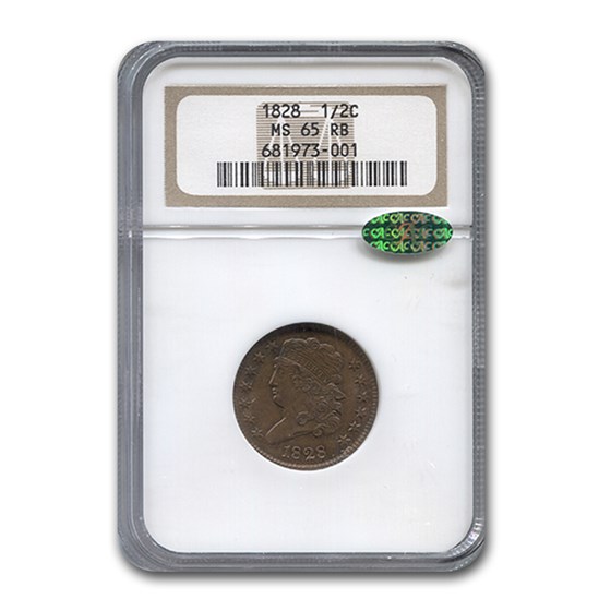 1828 Half Cent MS-65 NGC CAC (Red/Brown) 1828 Half Cent MS-65 NGC CAC (Red/Brown)