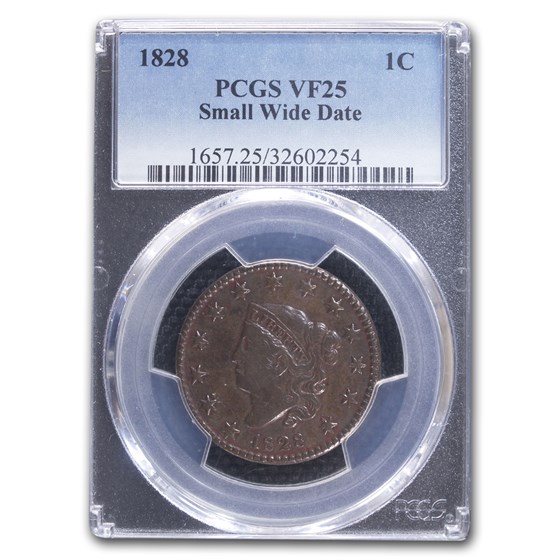 1828 Large Cent VF-25 PCGS (Brown, Small Wide Date) 1828 Large Cent VF-25 PCGS (Brown, Small Wide Date)