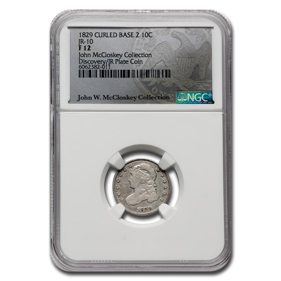 1829 Capped Bust Dime Fine-12 NGC (Curled Base 2, JR-10) 1829 Capped Bust Dime Fine-12 NGC (Curled Base 2, JR-10)
