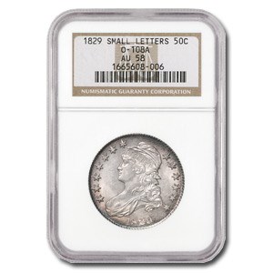 1829 Capped Bust Half Dollar Sm Ltrs AU-58 NGC (O-108A) 1829 Capped Bust Half Dollar Sm Ltrs AU-58 NGC (O-108A)