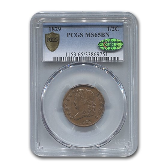1829 Half Cent MS-65 PCGS CAC (Brown) 1829 Half Cent MS-65 PCGS CAC (Brown)