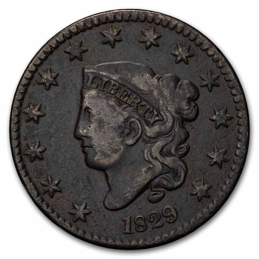 1829 Large Cent Lg Letters VF