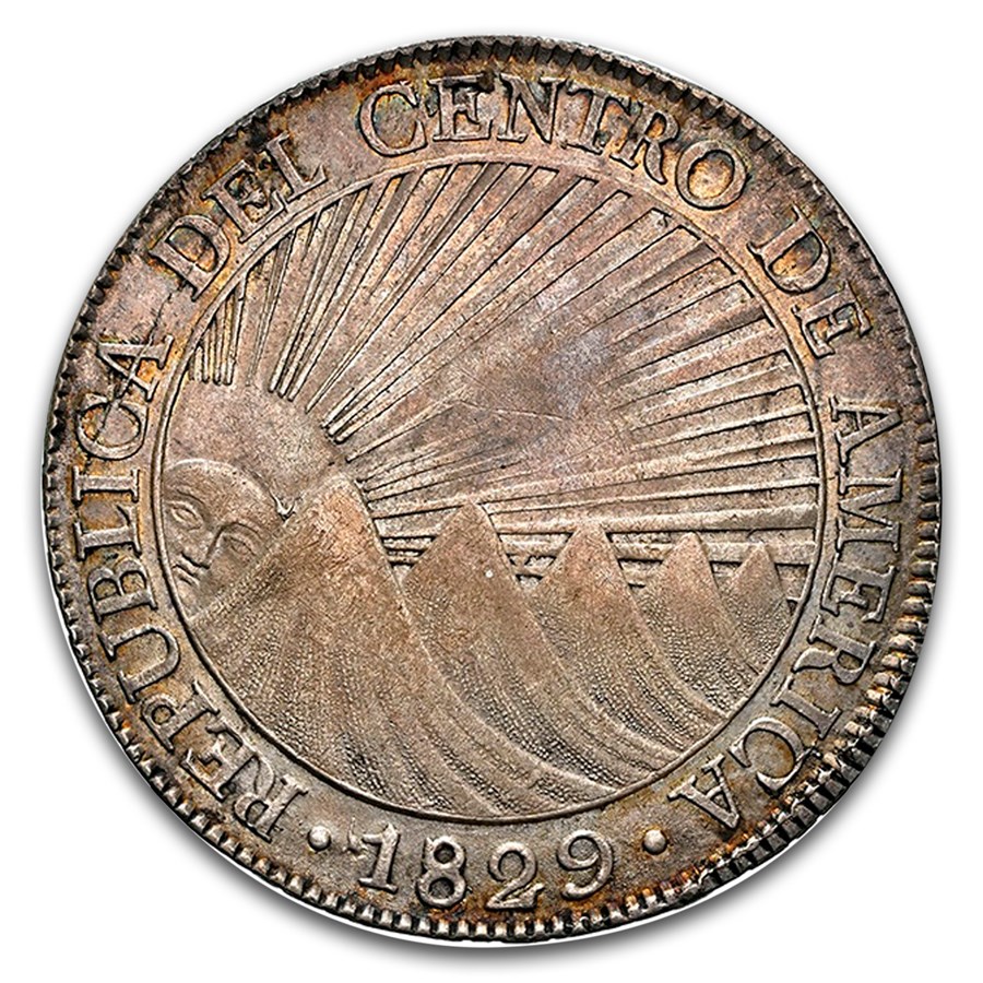 1829-NG Central Amer. Rep. Silver 8 Reales AU-55 NGC