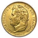 1830-1848 France Gold 20 Francs Louis Philippe AU