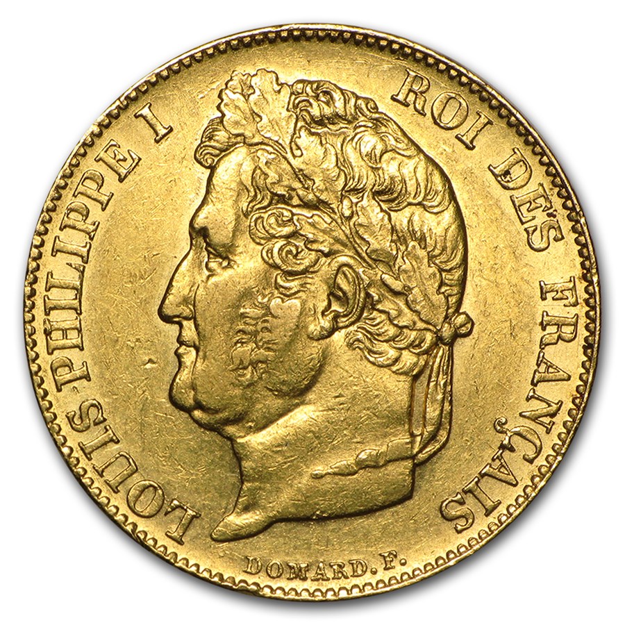 1830-1848 France Gold 20 Francs Louis Philippe AU