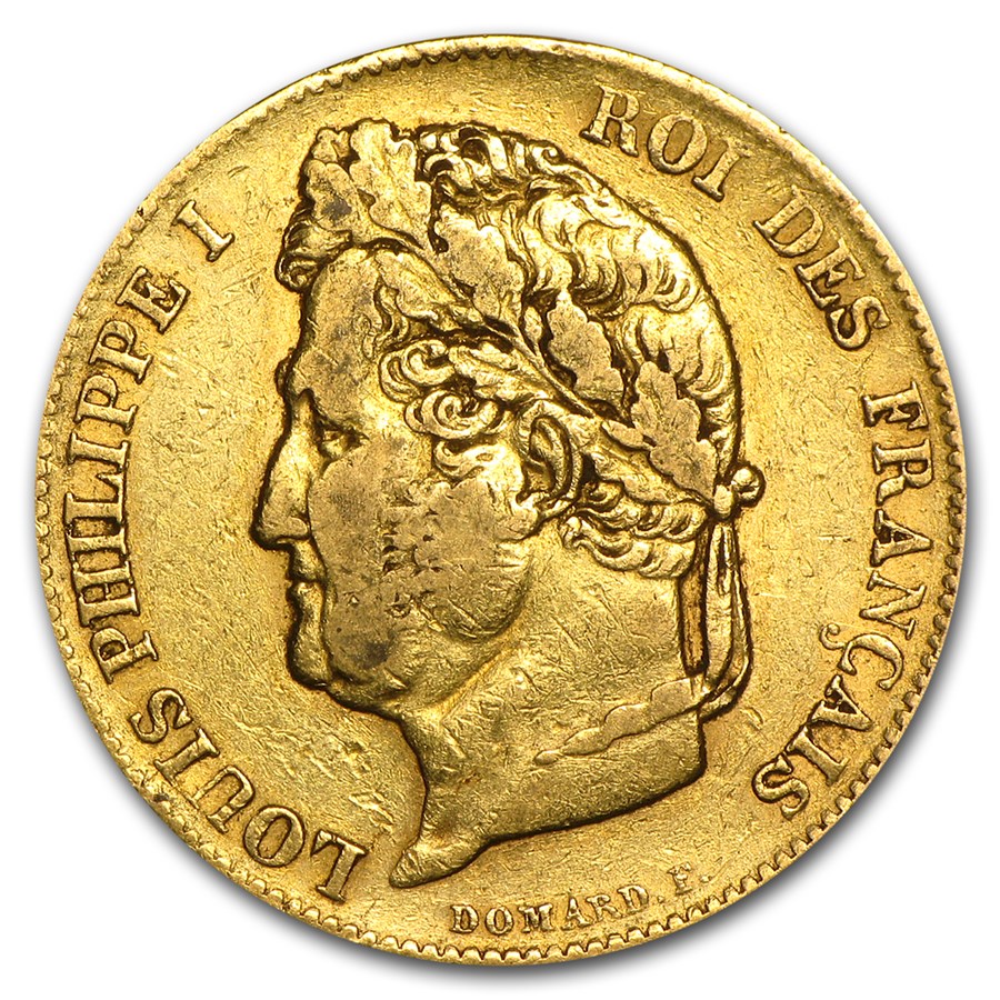 1830-1848 France Gold 20 Francs Louis Philippe Avg Circ