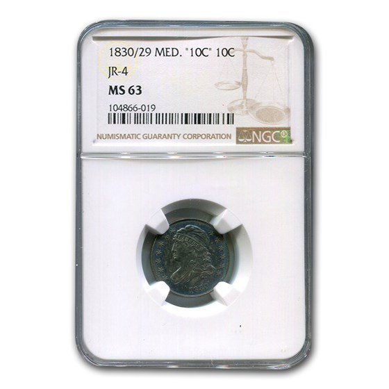 1830/29 Capped Bust Dime MS-63 NGC Medium (JR-4) 1830/29 Capped Bust Dime MS-63 NGC Medium (JR-4)
