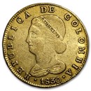 1830-RS Colombia Gold 8 Escudos XF