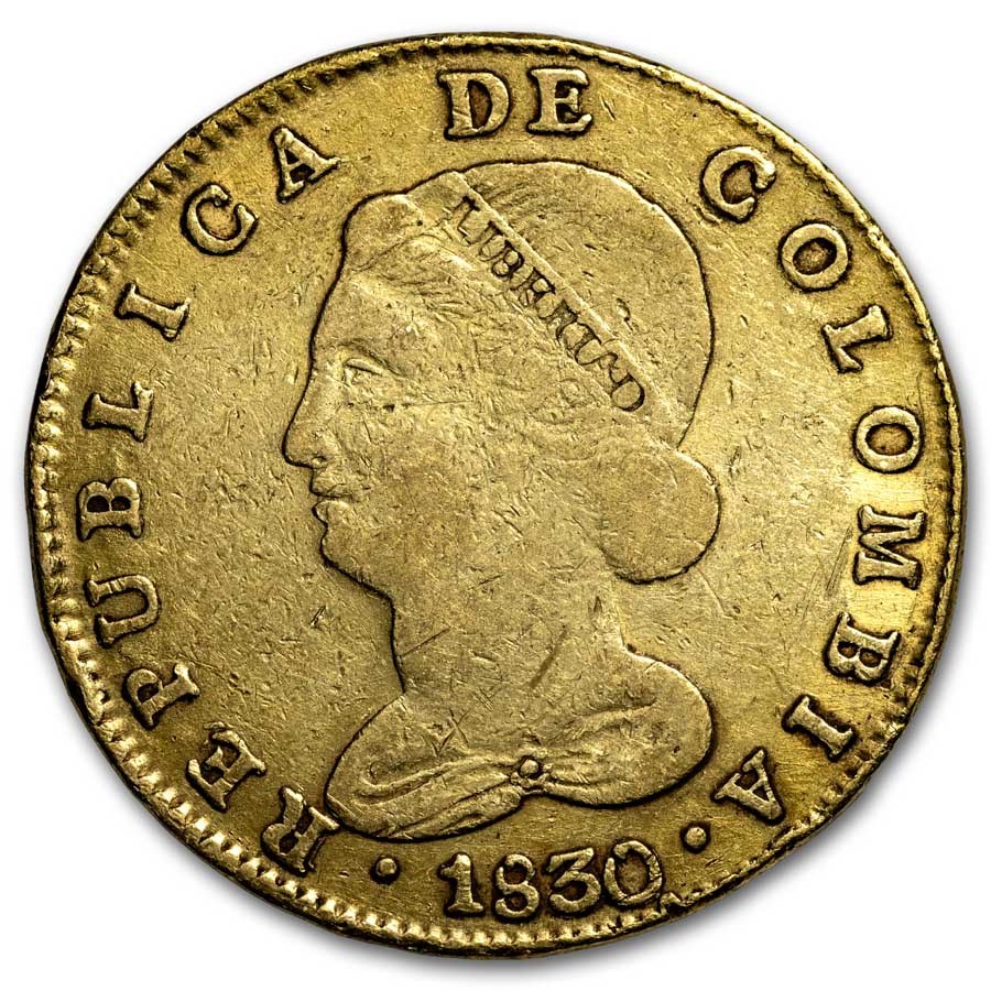 1830-RS Colombia Gold 8 Escudos XF