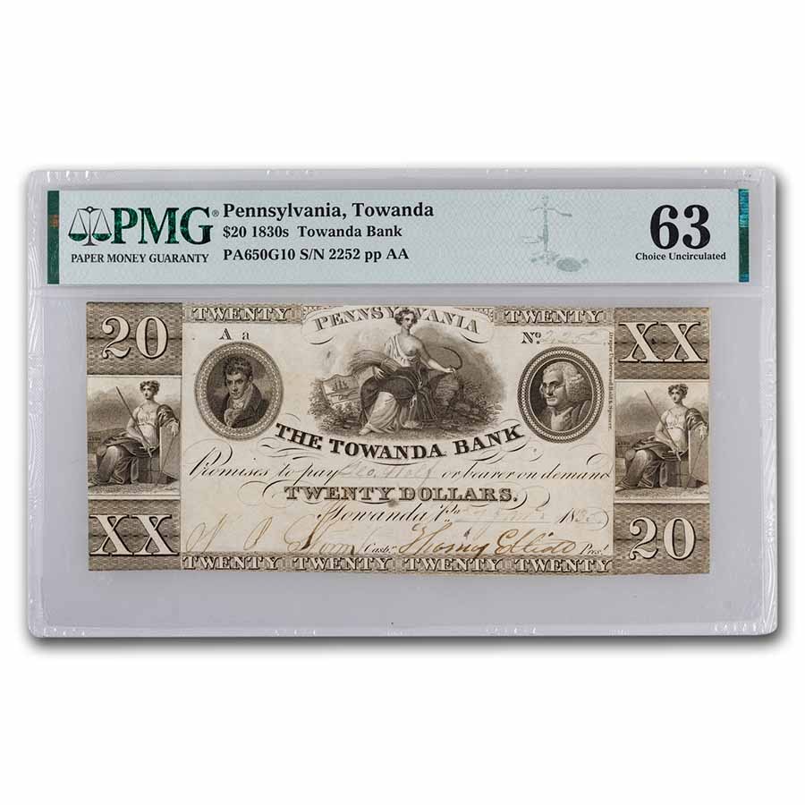 Buy 1830s $20 Towanda Bank, Towanda, PA - CU-63 PMG (PA-650) | APMEX