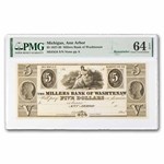 1830s $5 Miller's Bank of Washtenaw, Ann Arbor MI CU-64 EPQ PMG
