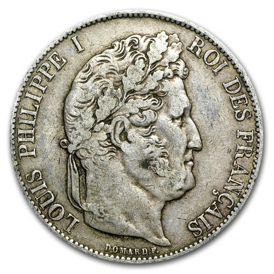 1831-1848 France Silver 5 Francs Louis Philippe I XF (Random)