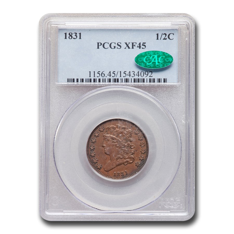 1831 Half Cent XF-45 PCGS CAC (Brown)