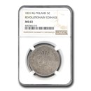 1831 Poland Silver 5 Zlotych MS-63 NGC
