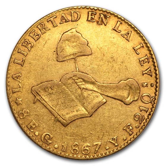 1832-1870 Mexico Gold First Republic 8 Escudos Avg Circ (Random)