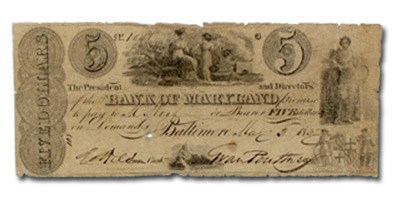1832 Bank of Maryland @ Baltimore, MD $5.00 MD-95 VG 1832 Bank of Maryland @ Baltimore, MD $5.00 MD-95 VG