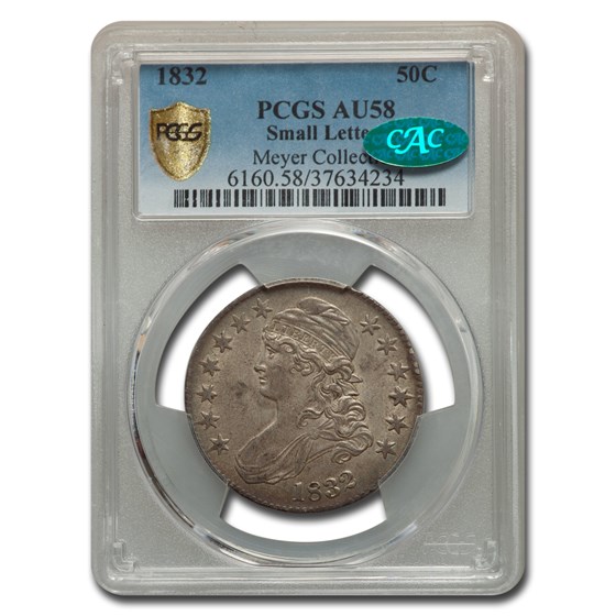 1832 Capped Bust Half Dollar AU-58 PCGS CAC (Small Letters) 1832 Capped Bust Half Dollar AU-58 PCGS CAC (Small Letters)