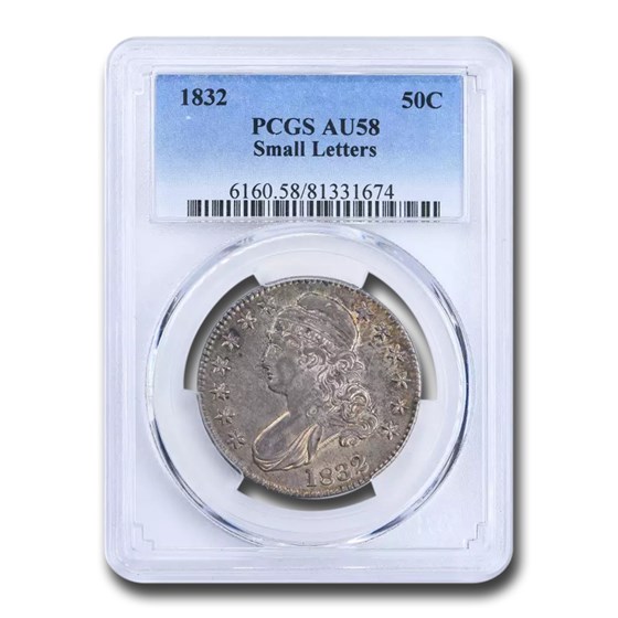 1832 Capped Bust Half Dollar AU-58 PCGS (Small Letters) 1832 Capped Bust Half Dollar AU-58 PCGS (Small Letters)