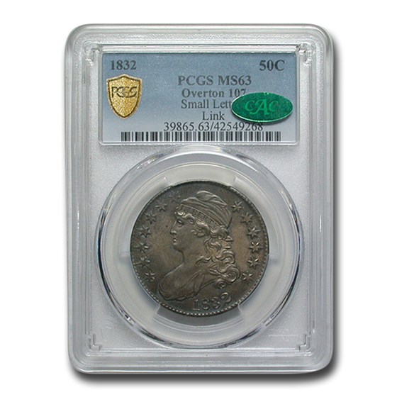 1832 Capped Bust Half Dollar MS-63 PCGS CAC (O-107, Small Letter) 1832 Capped Bust Half Dollar MS-63 PCGS CAC (O-107, Small Letter)