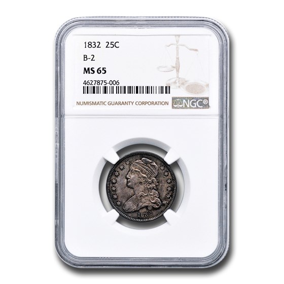 1832 Capped Bust Quarter MS-65 NGC (B-2) 1832 Capped Bust Quarter MS-65 NGC (B-2)