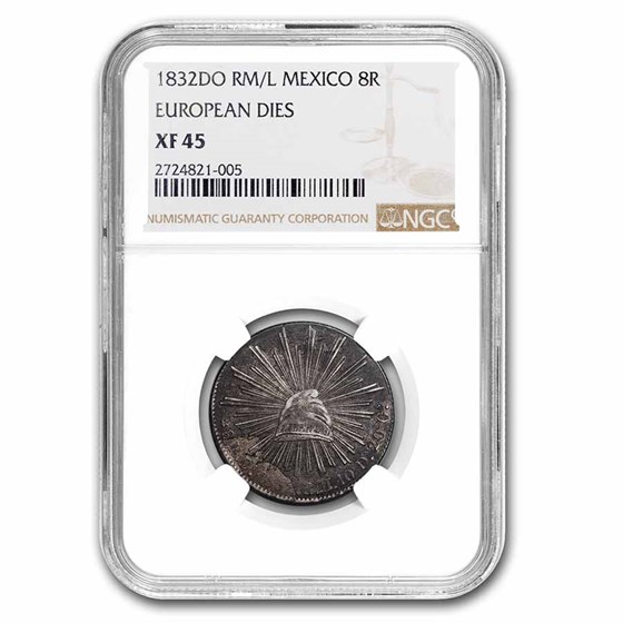 1832-Do RM/L Mexico Silver 8 Reales XF-45 NGC (European Dies) 1832-Do RM/L Mexico Silver 8 Reales XF-45 NGC (European Dies)