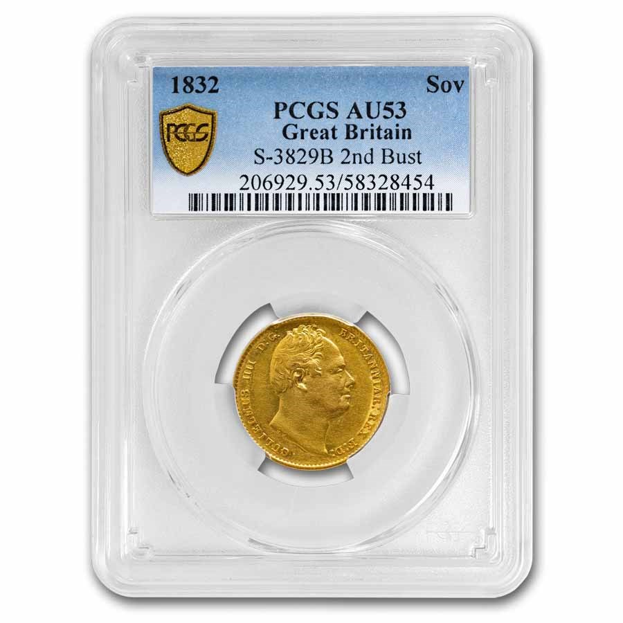 1832 Great Britain Gold Sovereign William IV AU-53 PCGS