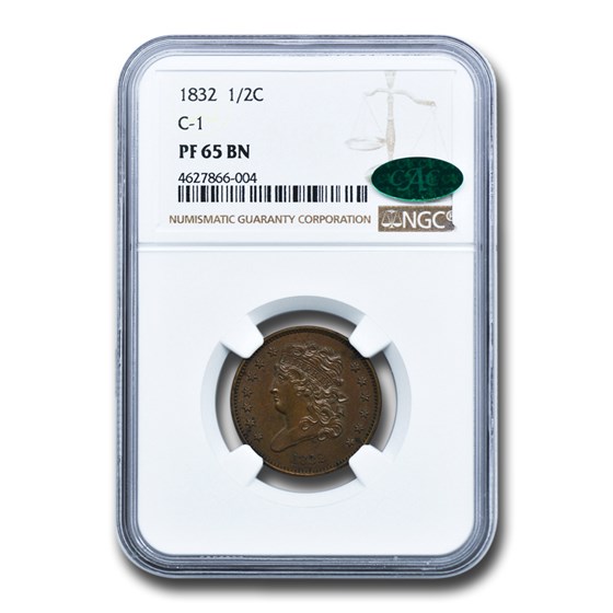 1832 Half Cent PF-65 NGC CAC (Brown, C-1) 1832 Half Cent PF-65 NGC CAC (Brown, C-1)