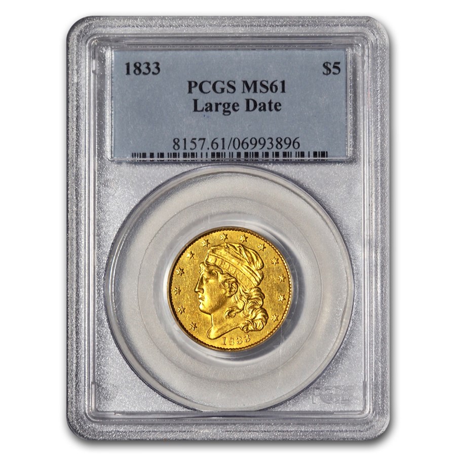 Buy 1833 $5 Capped Bust Gold Half Eagle MS-61 PCGS (Large Date) | APMEX