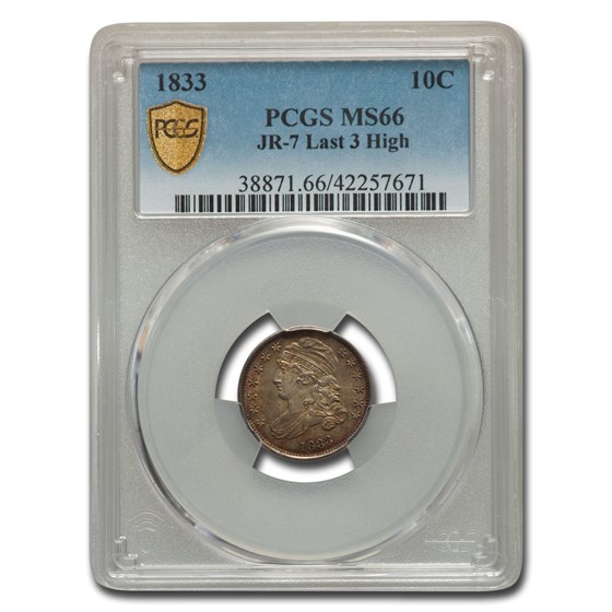 1833 Capped Bust Dime MS-66 PCGS (JR-7 Last 3 High) 1833 Capped Bust Dime MS-66 PCGS (JR-7 Last 3 High)