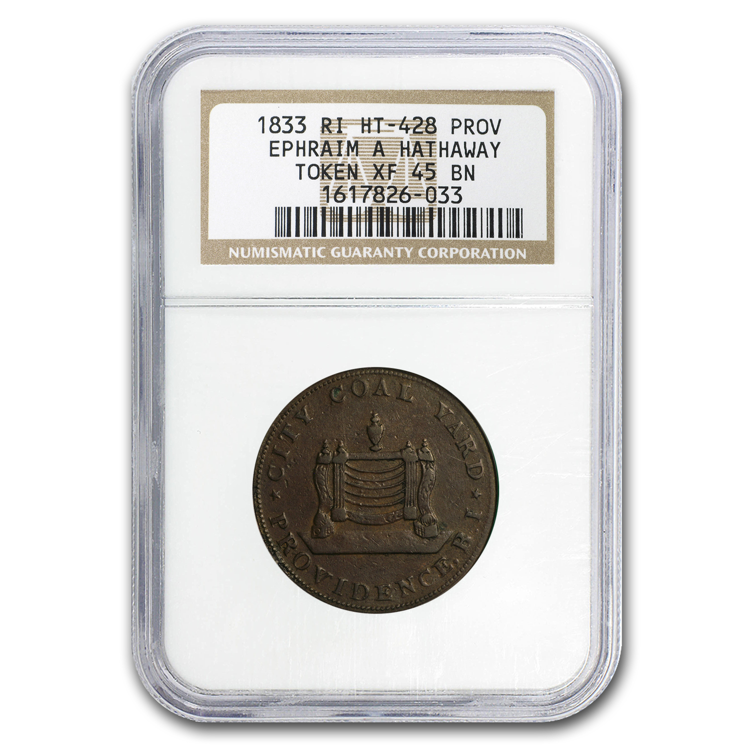 Buy 1833 Hathaway, RI COAL Hard Times Token XF-45 BN NGC (HT-428