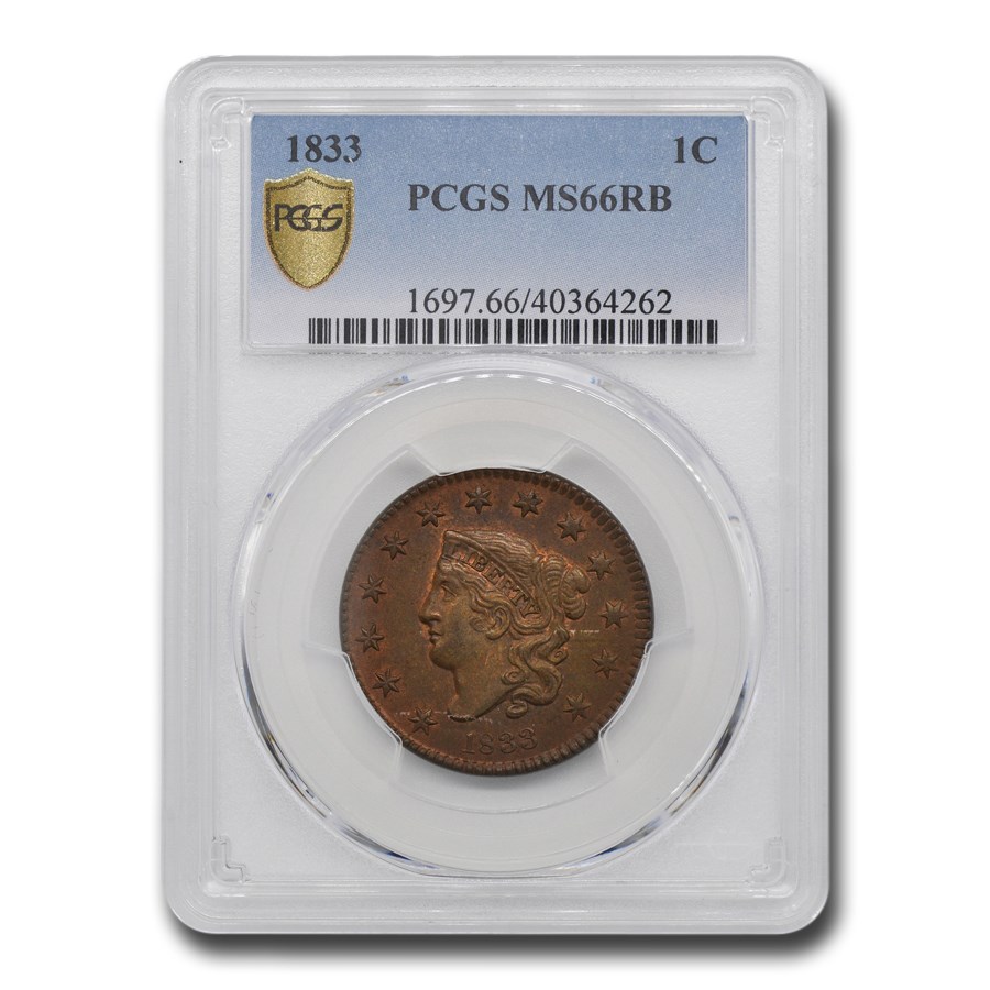 1833 Large Cent MS-66 PCGS (Red/Brown)
