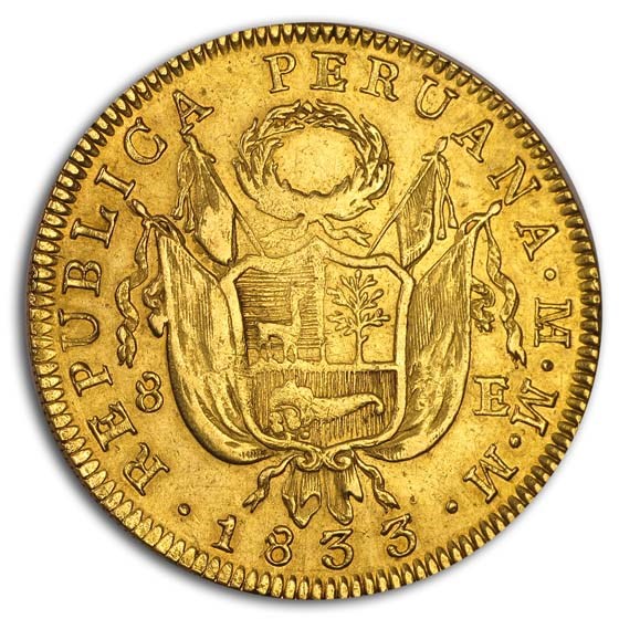 Buy 1833-MM Peru Gold 8 Escudos XF Coin Online | Gold Coins from Peru | APMEX Not Specified