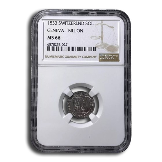 1833 Switzerland Sol MS-66 NGC (Geneva) 1833 Switzerland Sol MS-66 NGC (Geneva)