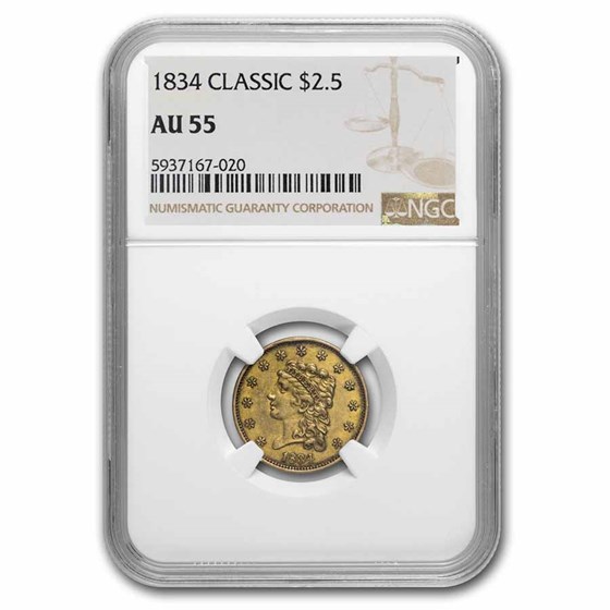 1834 $2.50 Classic Head Gold Eagle AU-55 NGC 1834 $2.50 Classic Head Gold Eagle AU-55 NGC