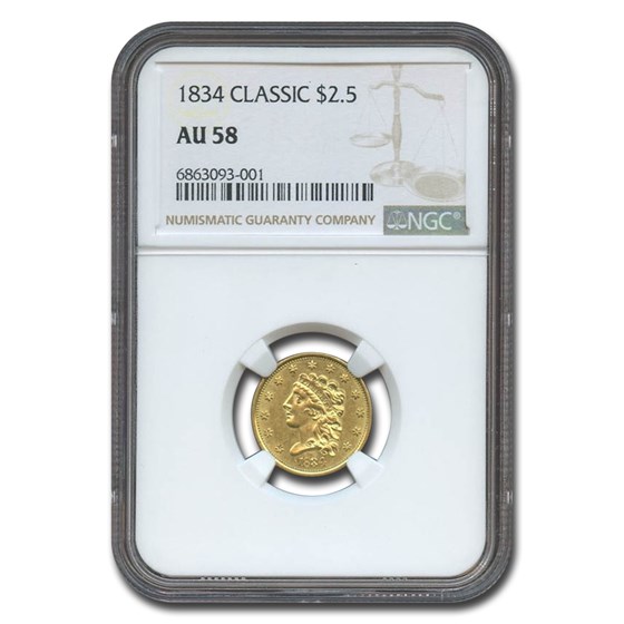 1834 $2.50 Classic Head Gold Eagle AU-58 NGC 1834 $2.50 Classic Head Gold Eagle AU-58 NGC