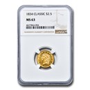 1834 $2.50 Classic Head Gold Quarter Eagle MS-63 NGC