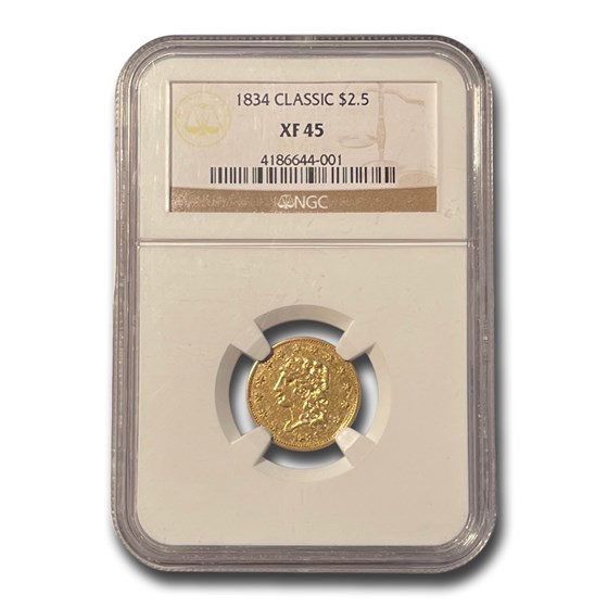 1834 $2.50 Classic Head Gold Quarter Eagle XF-45 NGC 1834 $2.50 Classic Head Gold Quarter Eagle XF-45 NGC