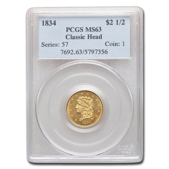 1834 $2.50 Classic Head Quarter Eagle MS-63 PCGS 1834 $2.50 Classic Head Quarter Eagle MS-63 PCGS