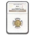 1834 $2.50 Gold Classic Head Quarter Eagle MS-61 NGC