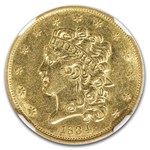 1834 $5 Gold Classic Head Half Eagle AU-58 NGC (Script 8. HM-9)