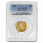 1834 $5 Gold Classic Head Half Eagle Plain 4 XF-40 PCGS