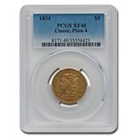 1834 $5 Gold Classic Head Half Eagle Plain 4 XF-40 PCGS