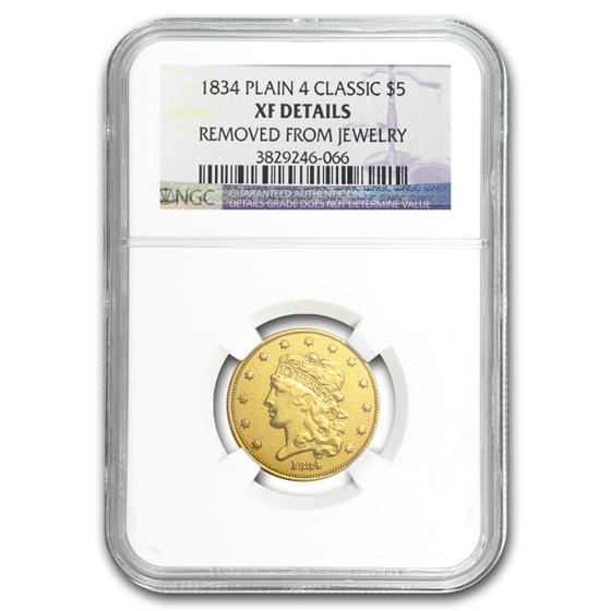 1834 $5 Gold Classic Head Half Eagle Plain 4 XF Details NGC 1834 $5 Gold Classic Head Half Eagle Plain 4 XF Details NGC