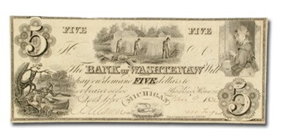 1834 Bank of Washtenaw, MI $5 MI-50, AU 1834 Bank of Washtenaw, MI $5 MI-50, AU