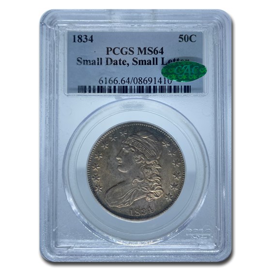 1834 Bust Half Dollar MS-64 PCGS CAC (Sm Date, Sm Letters) 1834 Bust Half Dollar MS-64 PCGS CAC (Sm Date, Sm Letters)