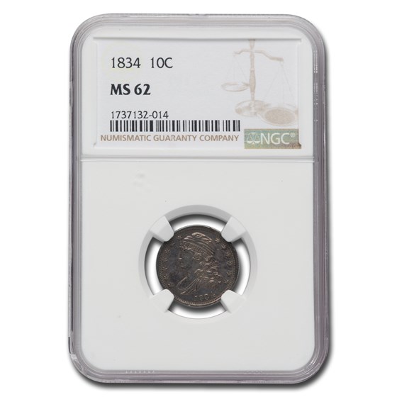 1834 Capped Bust Dime Large 4 MS-62 NGC