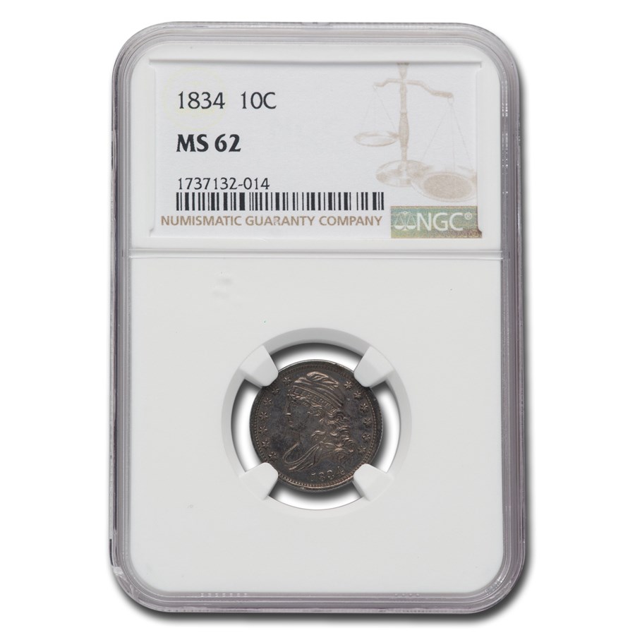 1834 Capped Bust Dime Large 4 MS-62 NGC