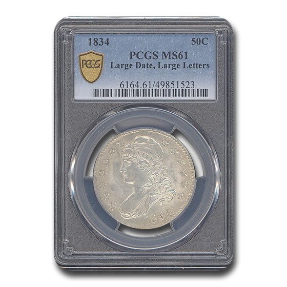 1834 Capped Bust Half Dollar MS-61 PCGS (Lg Date, Lg Letters) 1834 Capped Bust Half Dollar MS-61 PCGS (Lg Date, Lg Letters)